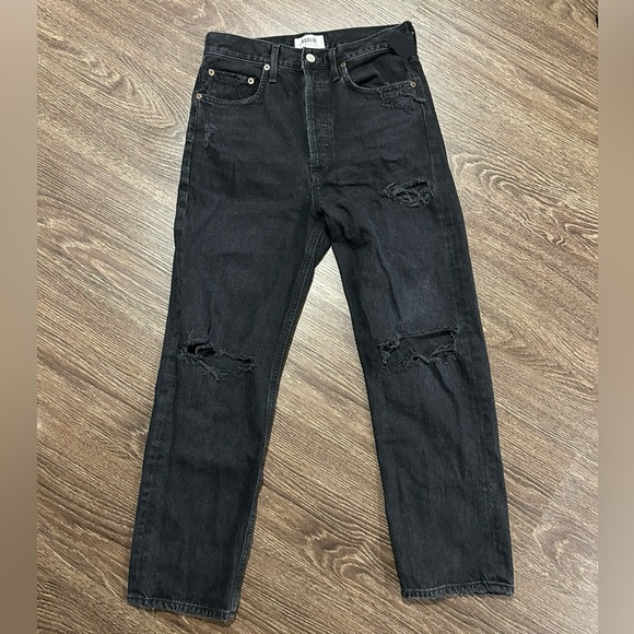 AGOLDE 90s Pinch Waist Jeans Howl Black Straight Leg Distressed Aritzia  25 - Picture 5 of 15
